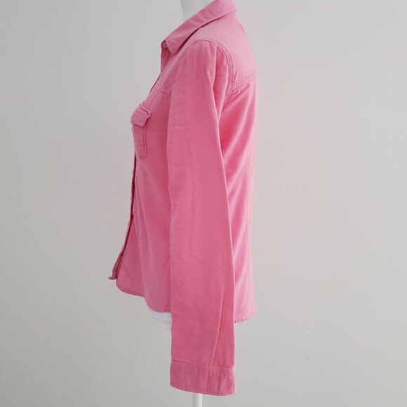 ABERCROMBIE & FITCH Women's Candy Pink Button Down Logo Shirt Striped Lining MED - Picture 5 of 10